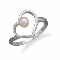 Freshwater Pearl Heart Ring, Sterling Silver