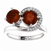 Garnet and CZ 'Only Us' Swirl Design Two Stone Ring in Sterling Silver