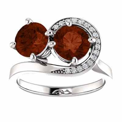 Garnet and CZ  Only Us  Swirl Design Two Stone Ring in Sterling Silver -  - STLRG-71807GTCZSS