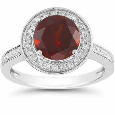 Garnet and Diamond Halo Ring in 14K White Gold -  - RXP-11R-1508GGT