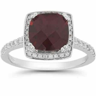 Garnet and Pave Diamond Halo Ring in 14K White Gold -  - RXP-10R-1500AGT