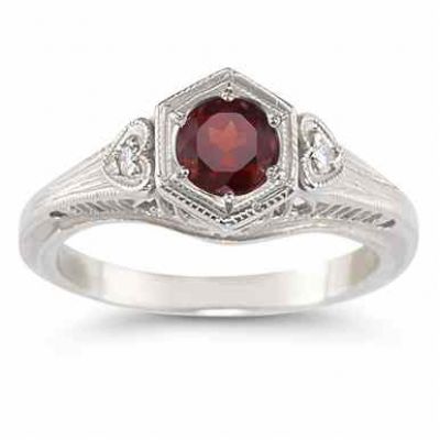 Garnet and Diamond Heart Ring in 14K White Gold -  - HGO-R95GTW