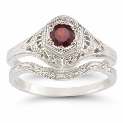 Enchanted Garnet Bridal Ring Set in .925 Sterling Silver -  - HGO-R128GTWB21SS