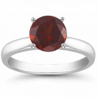 Garnet Solitaire Ring in Sterling Silver