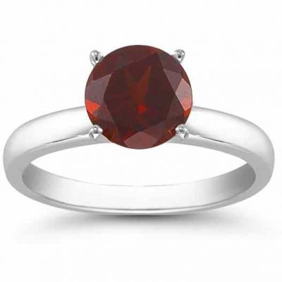 Garnet Solitaire Ring in Sterling Silver -  - AOGRG-GT1SS