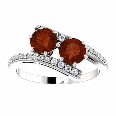Garnet Two Stone Ring with Diamond Accents in 14K White Gold -  - STLRG-122927GTDW