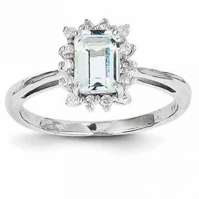 Genuine Emerald-Cut Aquamarine and Diamond Ring, 14K White Gold -  - QGRG-Y8936AQ-AA