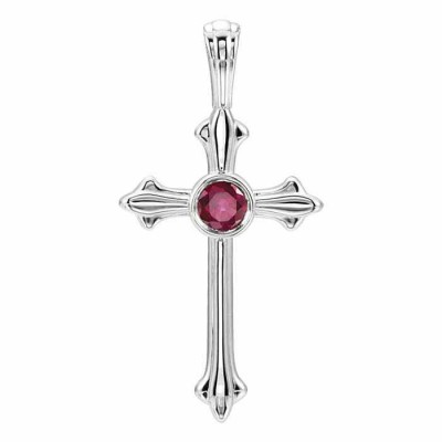Genuine Ruby Fleurie Cross Necklace -  - STLCR-R42343W