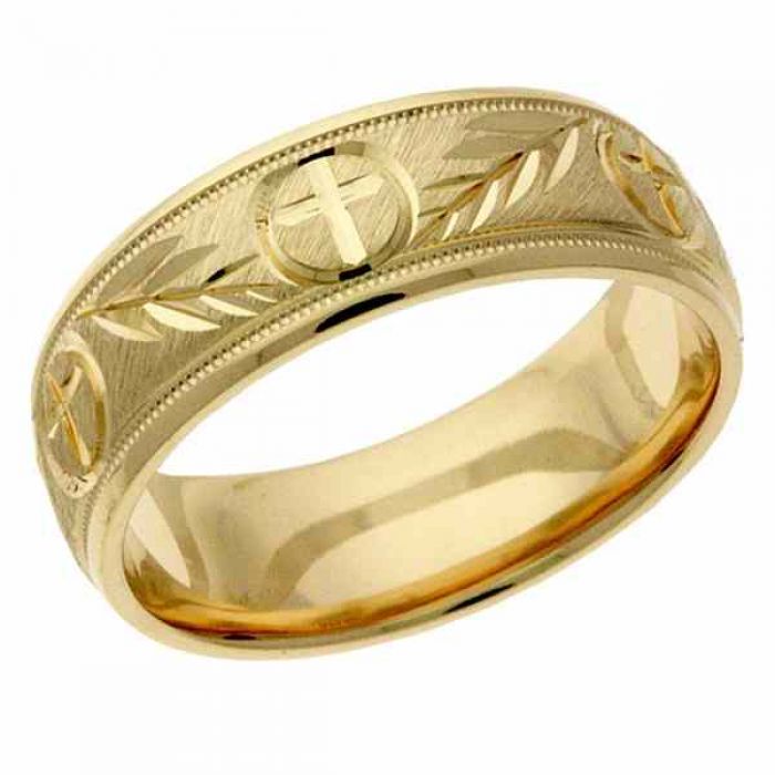 Gold Christian Cross And Leaves Wedding Band Ring | lupon.gov.ph