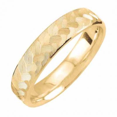 Gold Engraved Weave Design Wedding Band Ring -  - NDLS-318Y