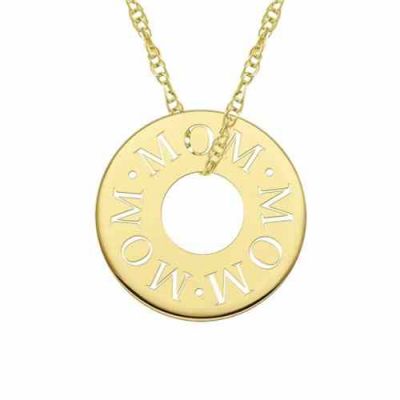 Gold Mom Stamped Circle Necklace -  - MNDL-G156-Y