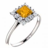 Princess-Cut Autumn Citrine Diamond Halo Ring