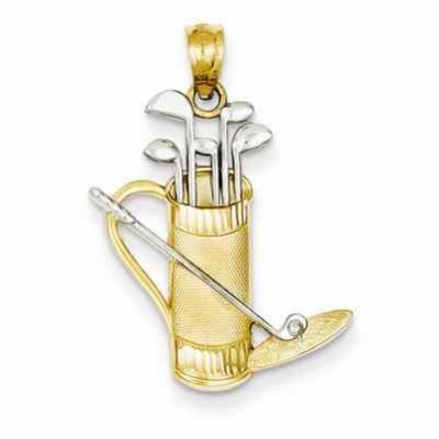 Golf Bag Pendant in 14K Gold and Rhodium -  - QGPD-K3551