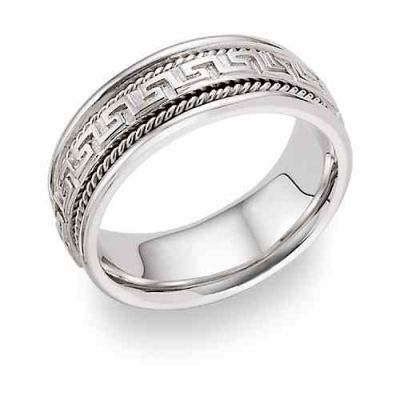 Greek Key Wedding Band Ring in 14K White Gold -  - WED-O