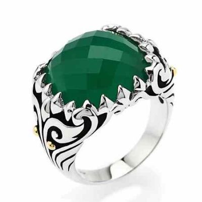 Green Agate Cocktail Ring in Antiqued Sterling Silver -  - MK-141R113811GAG