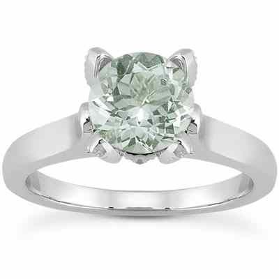 Green Amethyst and Diamond Accent Solitaire Engagement Ring -  - US-ENR7961GAW
