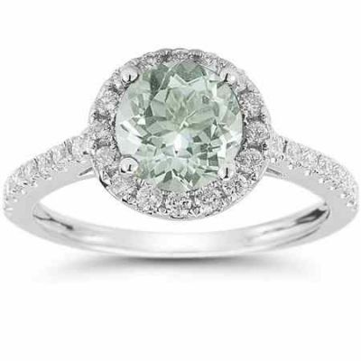 Green Amethyst and Diamond Halo Gemstone Ring in 14K White Gold -  - RXP-DR-21591GA