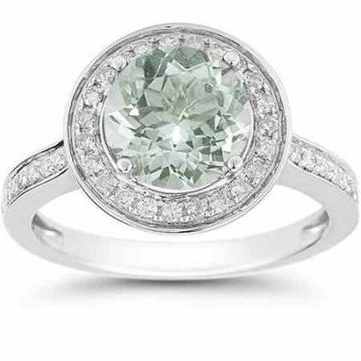 Green Amethyst and Diamond Halo Ring in 14K White Gold -  - RXP-11R-1508GGA