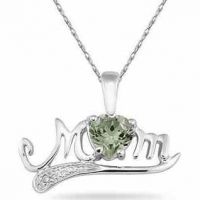 Green Amethyst and Diamond MOM Necklace, 10K White Gold