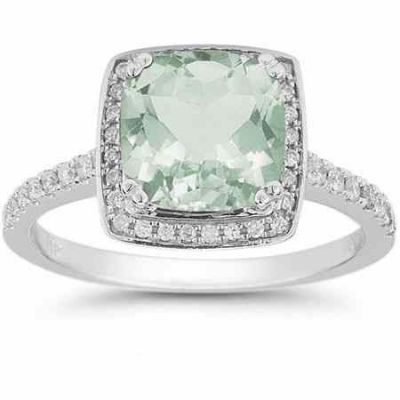 Green Amethyst and Pave Diamond Halo Ring in 14K White Gold -  - RXP-10R-1500AGA