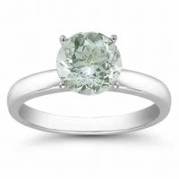 Green Amethyst Gemstone Solitaire Ring in 14K White Gold