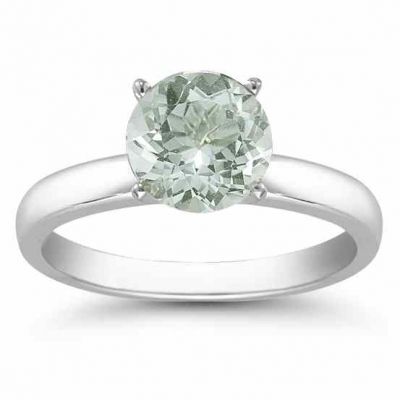 Green Amethyst Gemstone Solitaire Ring in 14K White Gold -  - AOGRG-GAM14KW