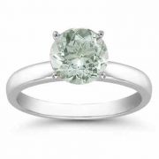 Green Amethyst Solitaire Ring in Sterling Silver