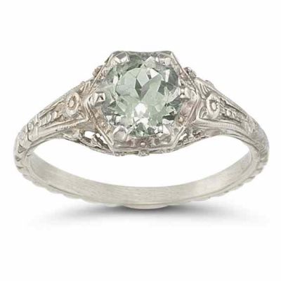 Vintage Replica Green Amethyst Floral Ring, Sterling Silver -  - HGO-R71GASS