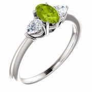 Green Peridot and Pear-Shaped Diamond Engagement Ring
