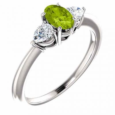 Green Peridot and Pear-Shaped Diamond Engagement Ring -  - STLRG-122924-PD