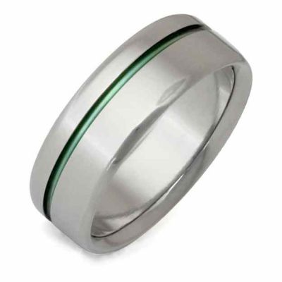 Green Sliver Titanium Wedding Band Ring -  - TI-N35