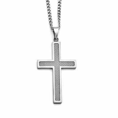 Grey Carbon Fiber Stainless Steel Cross Necklace -  - QGPD-SRN1410