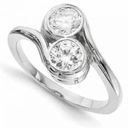 Half Carat Bezel Set Diamond 2 Stone Ring in 14K White Gold
