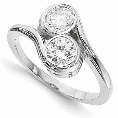 Half Carat Bezel Set Diamond 2 Stone Ring in 14K White Gold -  - QGRG-WM2612-1P