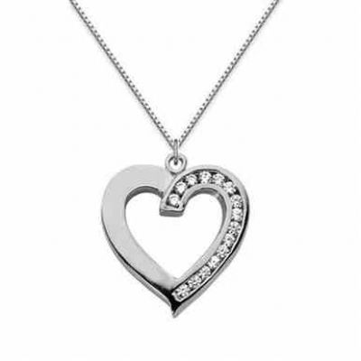 Half Carat Diamond Heart Necklace, 14K White Gold -  - USPD-HPD2W