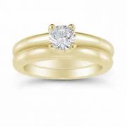 Half Carat Round Diamond Engagement Ring Set in 14K Yellow Gold