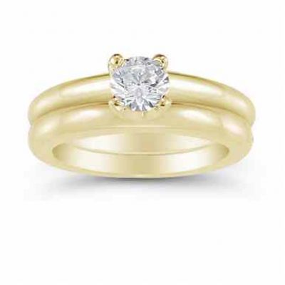 Half Carat Round Diamond Engagement Ring Set in 14K Yellow Gold -  - US-ENS1537-ABY