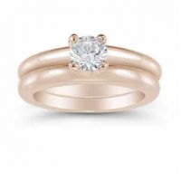 Half Carat Round Diamond Solitaire Engagement Ring Set 14K Rose Gold