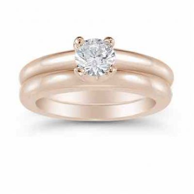 Half Carat Round Diamond Solitaire Engagement Ring Set 14K Rose Gold -  - US-ENS1537-ABR