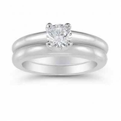 Half Carat Round Diamond Solitaire Engagement Ring Set -  - US-ENS1537-AB