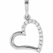 Half-Diamond Heart Necklace, 14K White Gold
