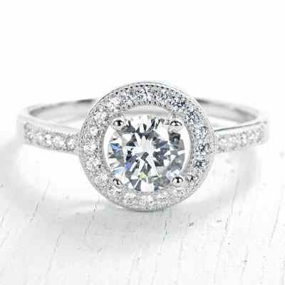 Halo Zirconia Engagement Ring in Sterling Silver -  - PRJ-PRRS0270