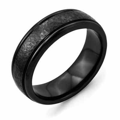 Hammered Black Titanium Brushed Finish Wedding Band Ring -  - QGRG-TB286