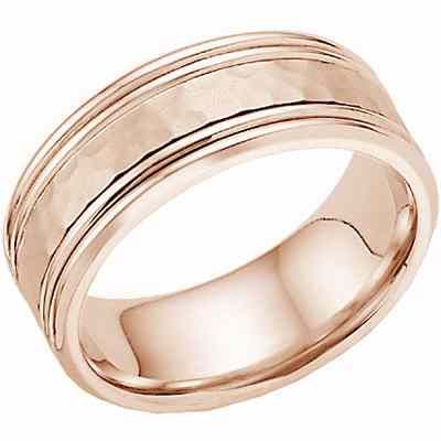 Hammered Double Edged Wedding Band 14K Rose Gold -  - WED-QQ-P
