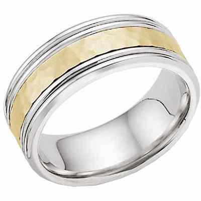 Hammered Double Edged Wedding Band in 14K Two Tone Gold -  - WED-QQ-WY