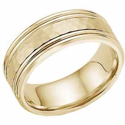 Hammered Double Edged Wedding Band in 14K Yellow Gold -  - WED-QQ-Y