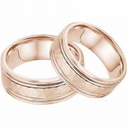 Hammered Double Edged Wedding Band Set in 14K Rose Gold