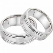 Hammered Double Edged Wedding Band Set in 14K White Gold