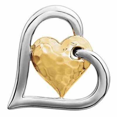 Hammered Double Heart Pendant, 14K Two-Tone Gold -  - STLPD-86086WY