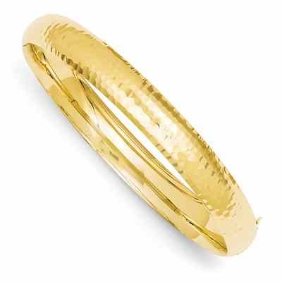 Hammered Hinged Bangle Bracelet in 14K Yellow Gold (5/16") -  - QG-DB108